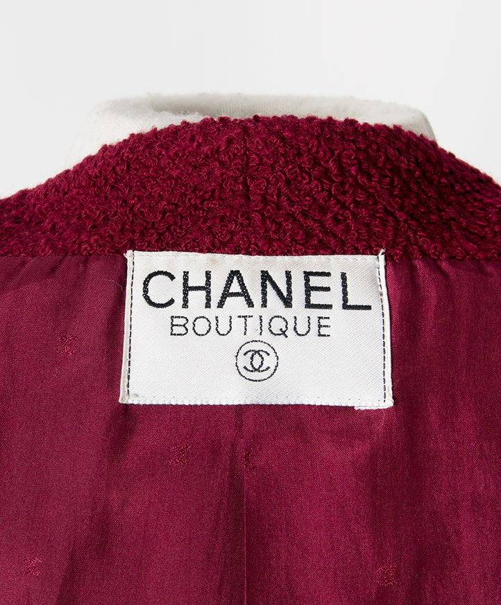 Chanel Burgundy Wool Zipper Jacket. Koop veilig tweedehands aan de juiste prijs Chanel Vest online webshop belgie antwerpen.