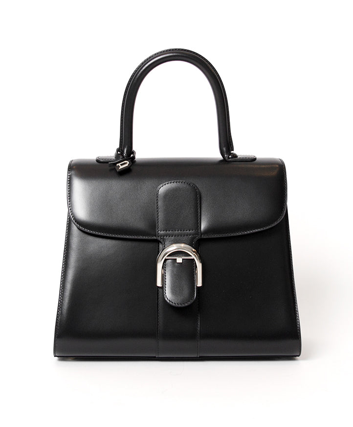 Delvaux Brillant Black Box Calf SHW MM With Strap. buy safe online designer vintage delvaux brillant dark brown calfleather like new , best price online webshop labellov