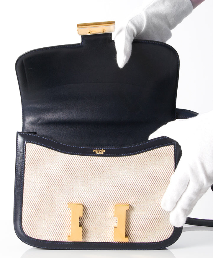 shop safe online vintage hermes constance toile h and navy blue boxcalf best price online webshop labellov