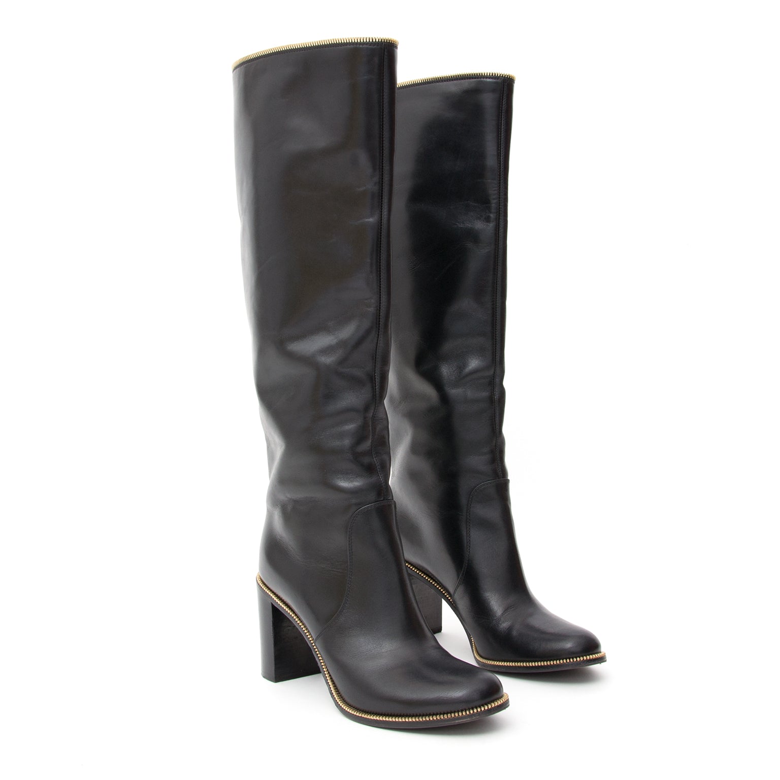 Sergio Rossi Knee Boots Zipper Trim Safe and secure online shopping. Koop authentieke tweedehands Delvaux tassen bij LabelLOV.