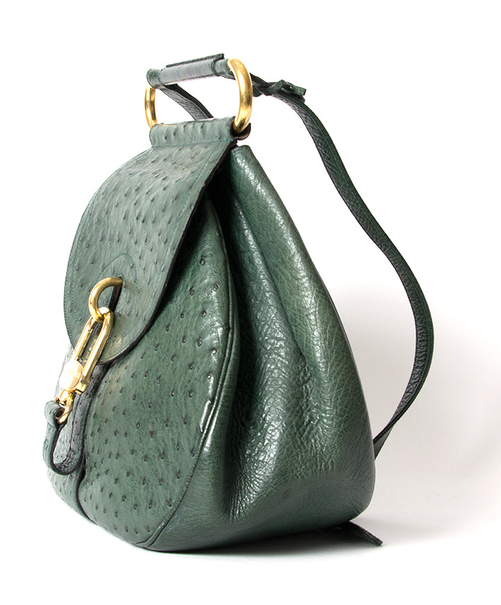 Delvaux Green Ostrich 'Cerceau' Bag in ostrich leather with gold hardware at Labellov Antwerpen