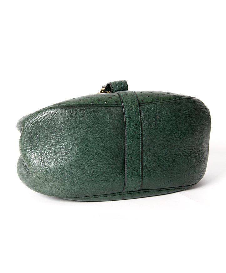 Authentic Delvaux Green Ostrich 'Cerceau' Bag Labellov secondhand in Antwerp