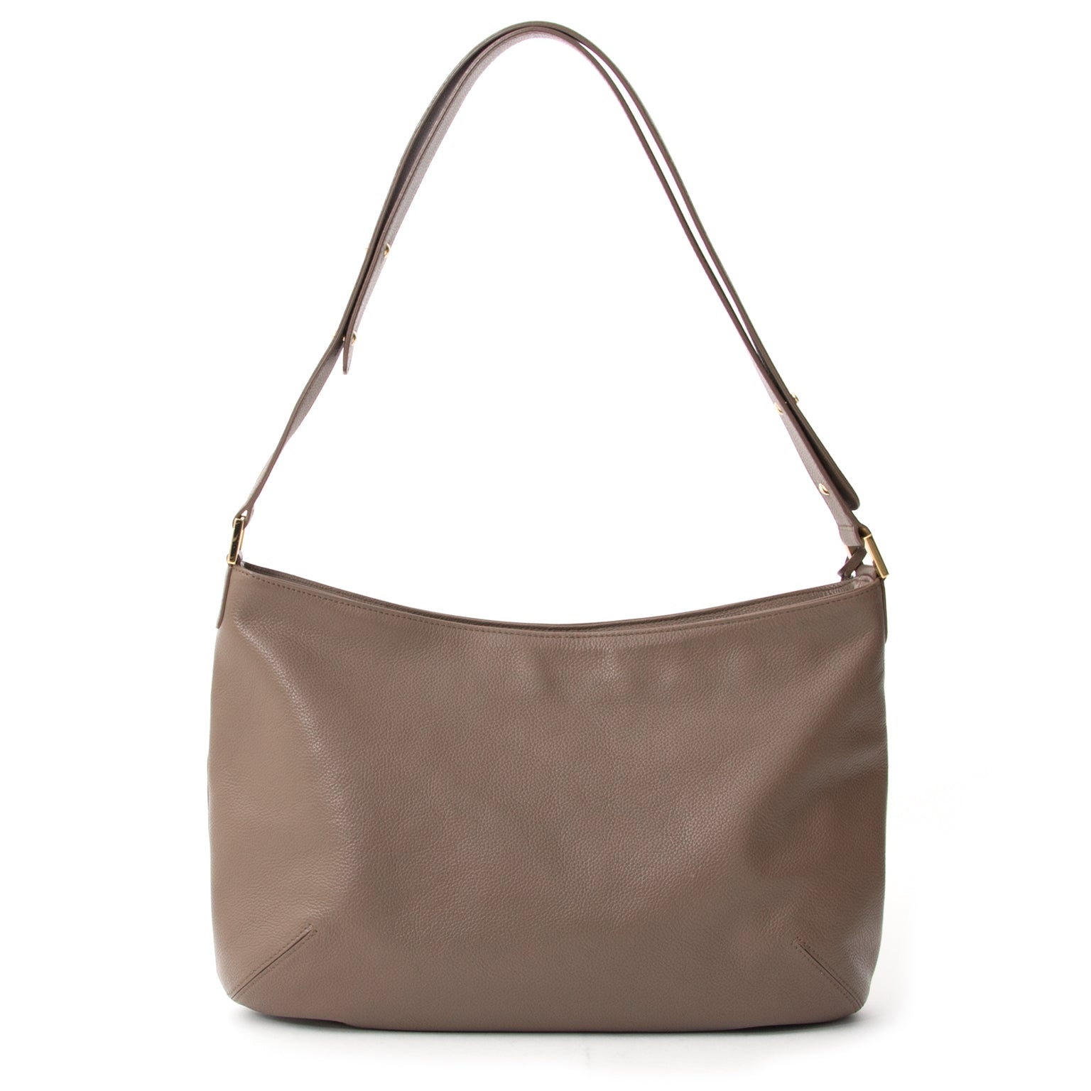 beste prijs Delvaux Louise 'D' Hobo Bag Taupe shoulder hobo bag with D sticthing front