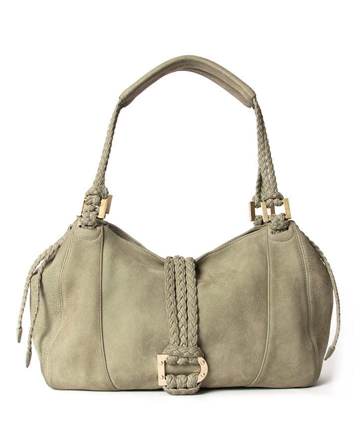 Tweedehands Delvaux Woven Shoulder Bag in Soft Green voor de beste prijs bij Labellov