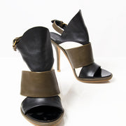 Shop safe Balenciaga Black, Brown and White Glove Leather Slingback Sandals