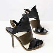Vintage Balenciaga Black, Brown and White Glove Leather Slingback Sandals