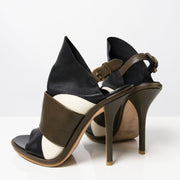seconde main Balenciaga Black, Brown and White Glove Leather Slingback Sandals
