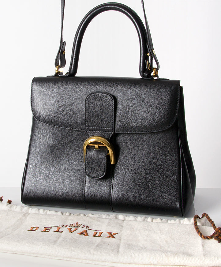 Delvaux Black Brillant MM with Strap second hand authentic safe online shopping webshop LabelLOV Belgium Antwerp luxury brands bags high-end labels designer fashion