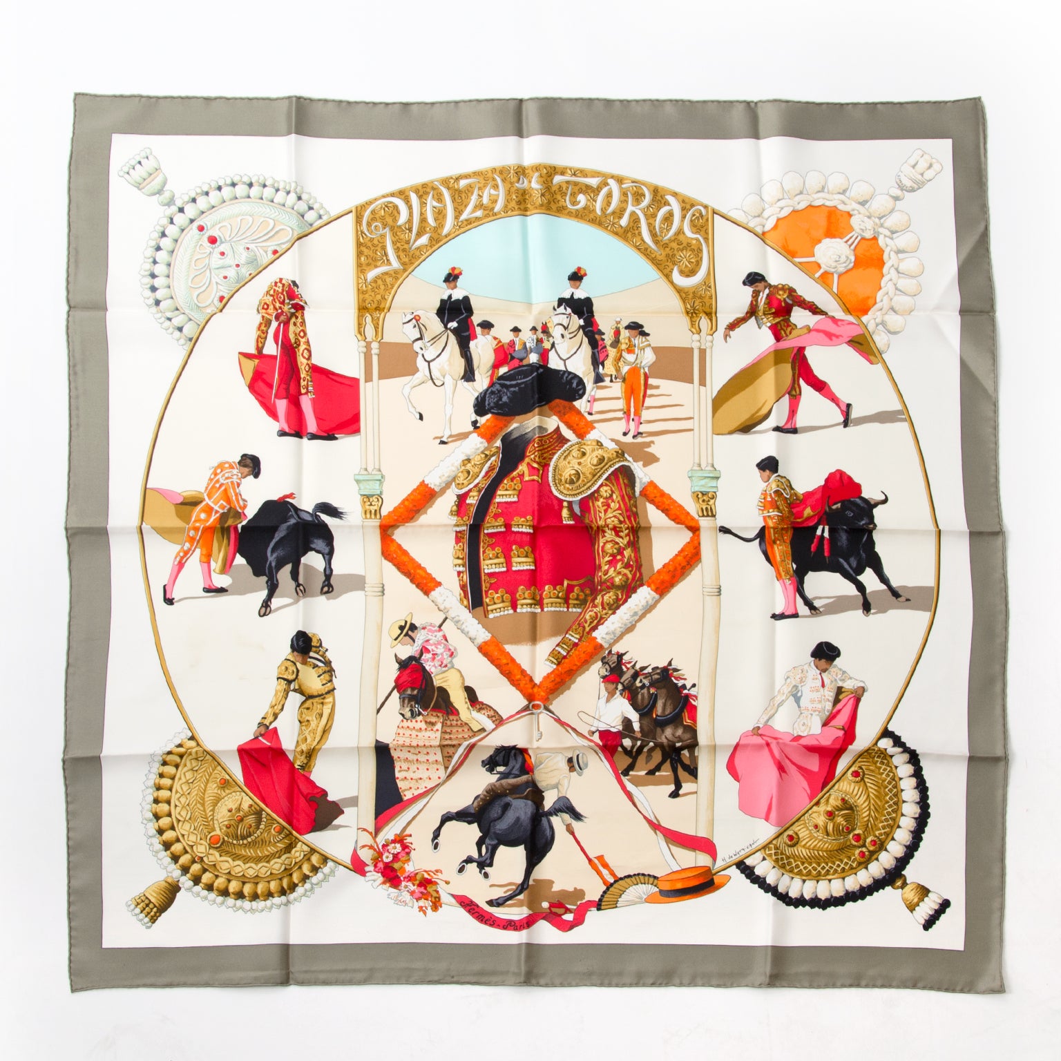 Secondhand Hermes Scarf Horses Plaza de Toro Luxury Vintage