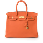 koop veilig online tweedehands net als nieuw Hermes Birkin 35 Orange H Togo