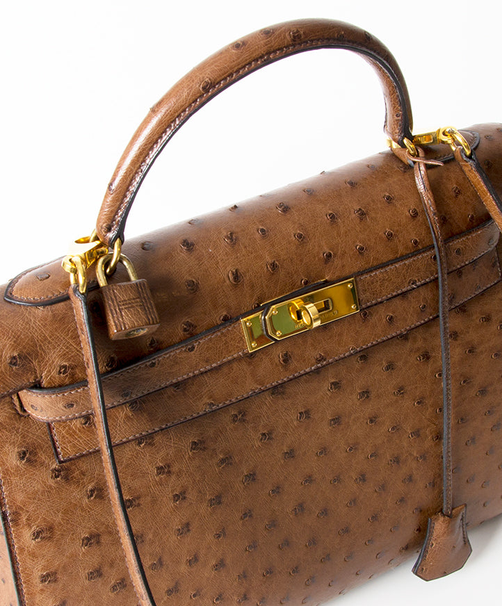 Hermès Kelly Bag Ostrich GHW With Strap shop safe online secondhand designer vintage hermes kelly 32 best price online webshop labellov
