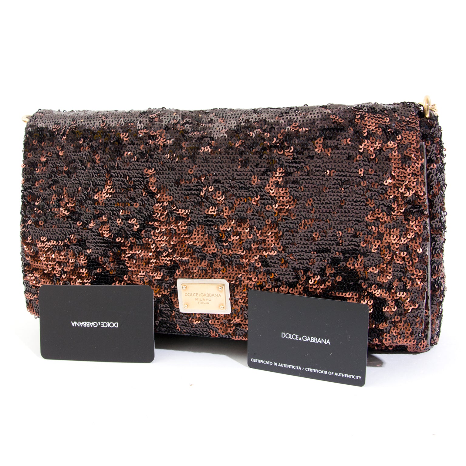 Dolce & Gabbana Brown Sequins Miss Charles The brown Dolce & Gabbana Miss Charles Flap Sequined with jeweled strap shoulder bag is the perfect item for your Christmas holidays. Elegance on top with a touch of craziness, no better way to fulfill your outfi