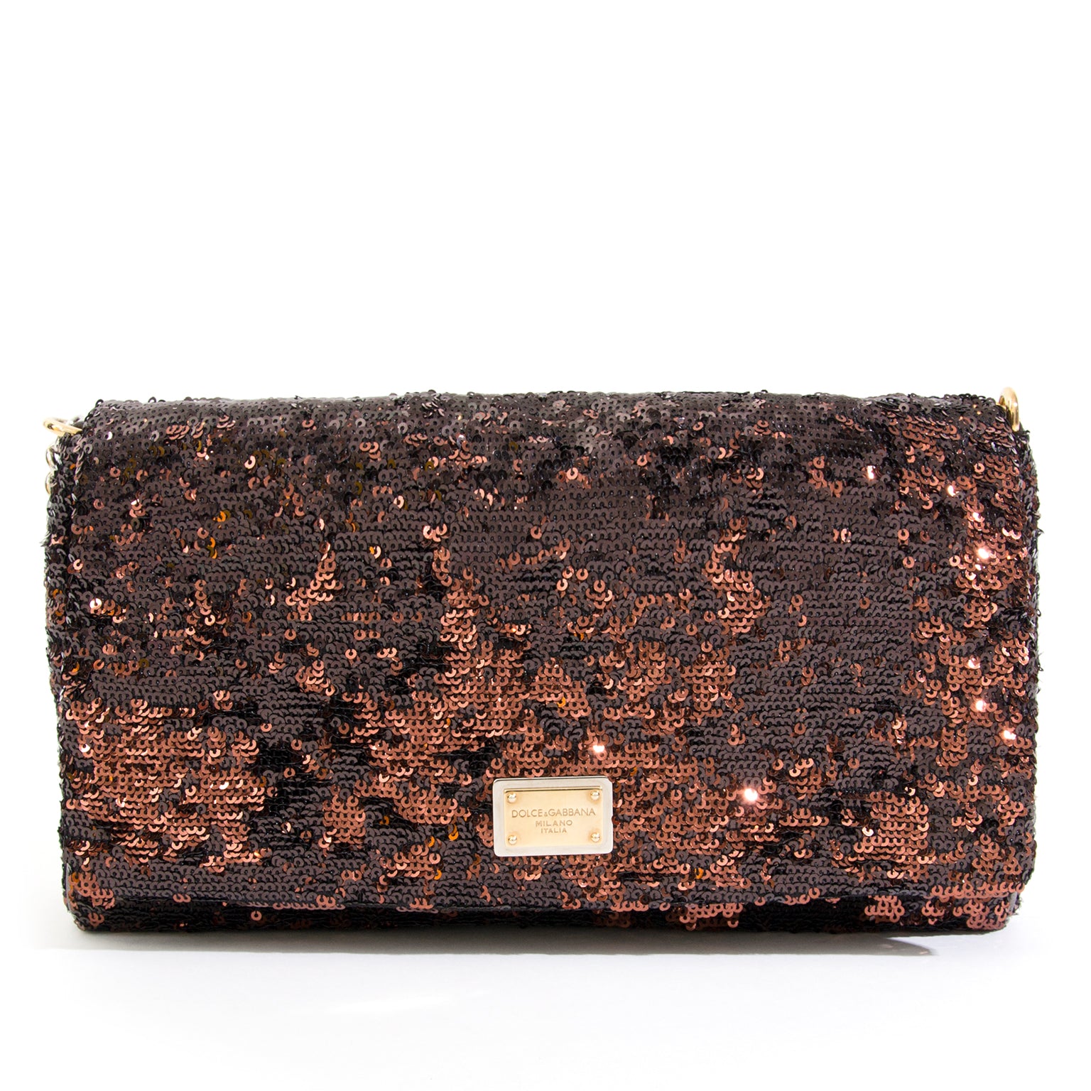 Dolce & Gabbana Brown Sequins Miss Charles best price sequins shoulder bag christmas world wide shipping webshop antwerp labbellov secondhand tweedehands luxemerken