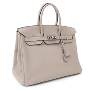 Hermès Birkin Gris Tourterelle 35 Togo PHW tweedehands hermes handtassen authentiek certifié