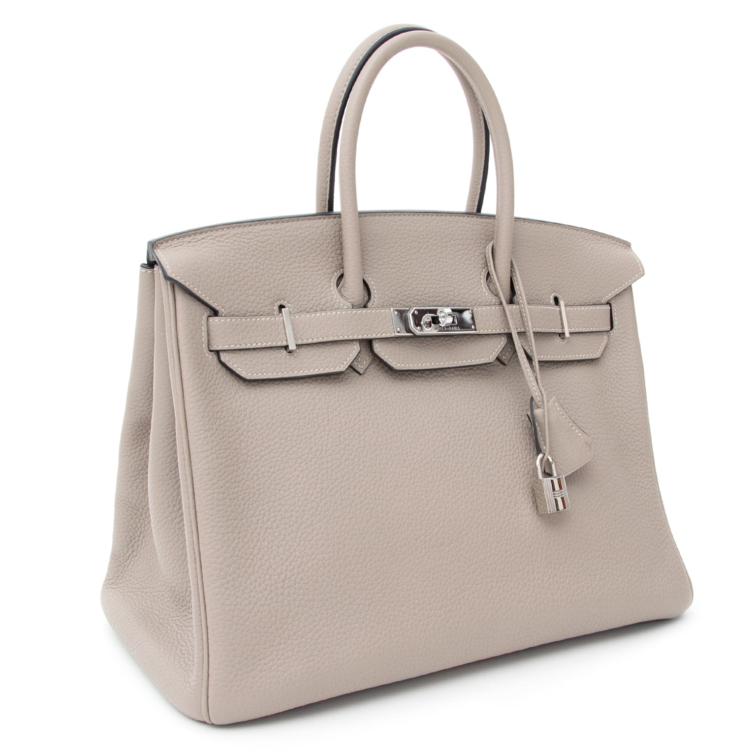 Hermès Birkin Gris Tourterelle 35 Togo PHW tweedehands hermes handtassen authentiek certifié