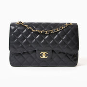 buy safe online second hand Chanel Black Caviar Jumbo Double Flap Bag online webshop labellov
