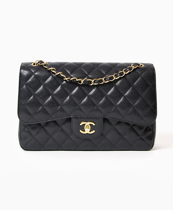 buy safe online second hand Chanel Black Caviar Jumbo Double Flap Bag online webshop labellov