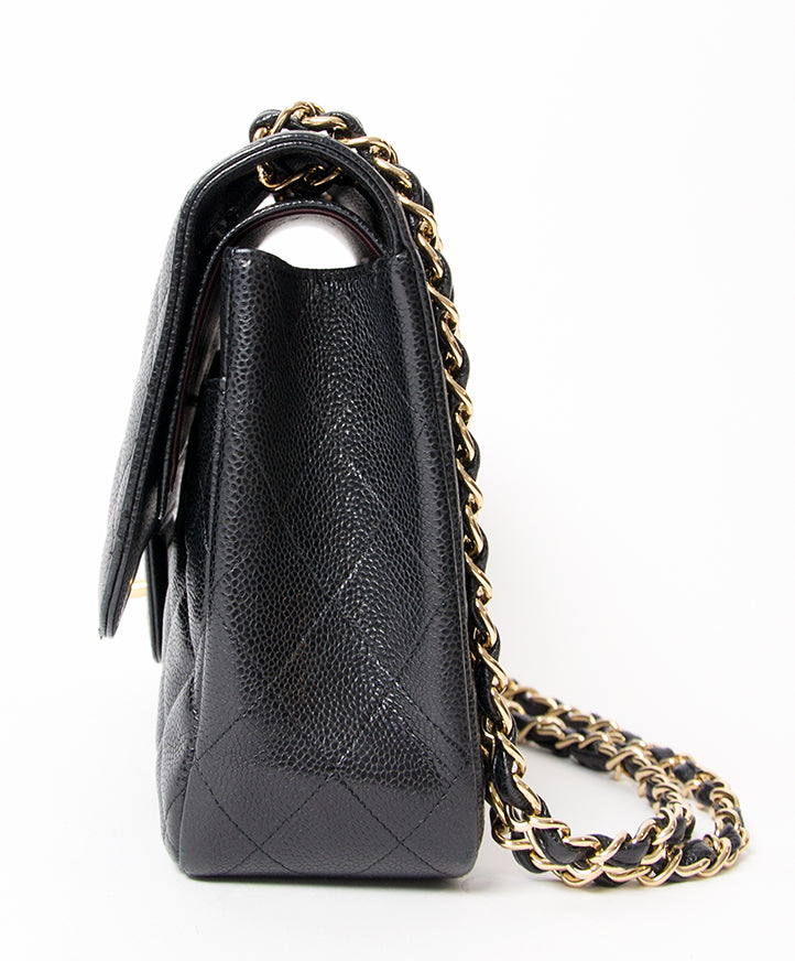 koop veilig en snel 2de hands Chanel Black Caviar Jumbo Double Flap Bag aan de beste prijs online webshop labellov