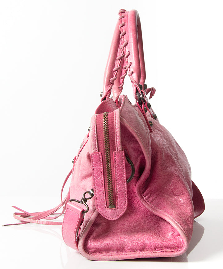 designer vintage Balenciaga city sorbet roos aan mooi prijse tweedehands www.labellov.com