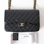 buy safe online second hand Chanel Black Caviar Jumbo Double Flap Bag online webshop labellov