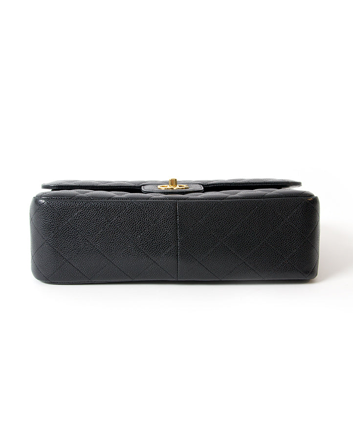 buy safe online second hand Chanel Black Caviar Jumbo Double Flap Bag online webshop labellov