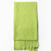 A long (225cm) rectangular Hermès scarf made from 50/50 cashmere and silk blend. Lime green to grass green gradient color.