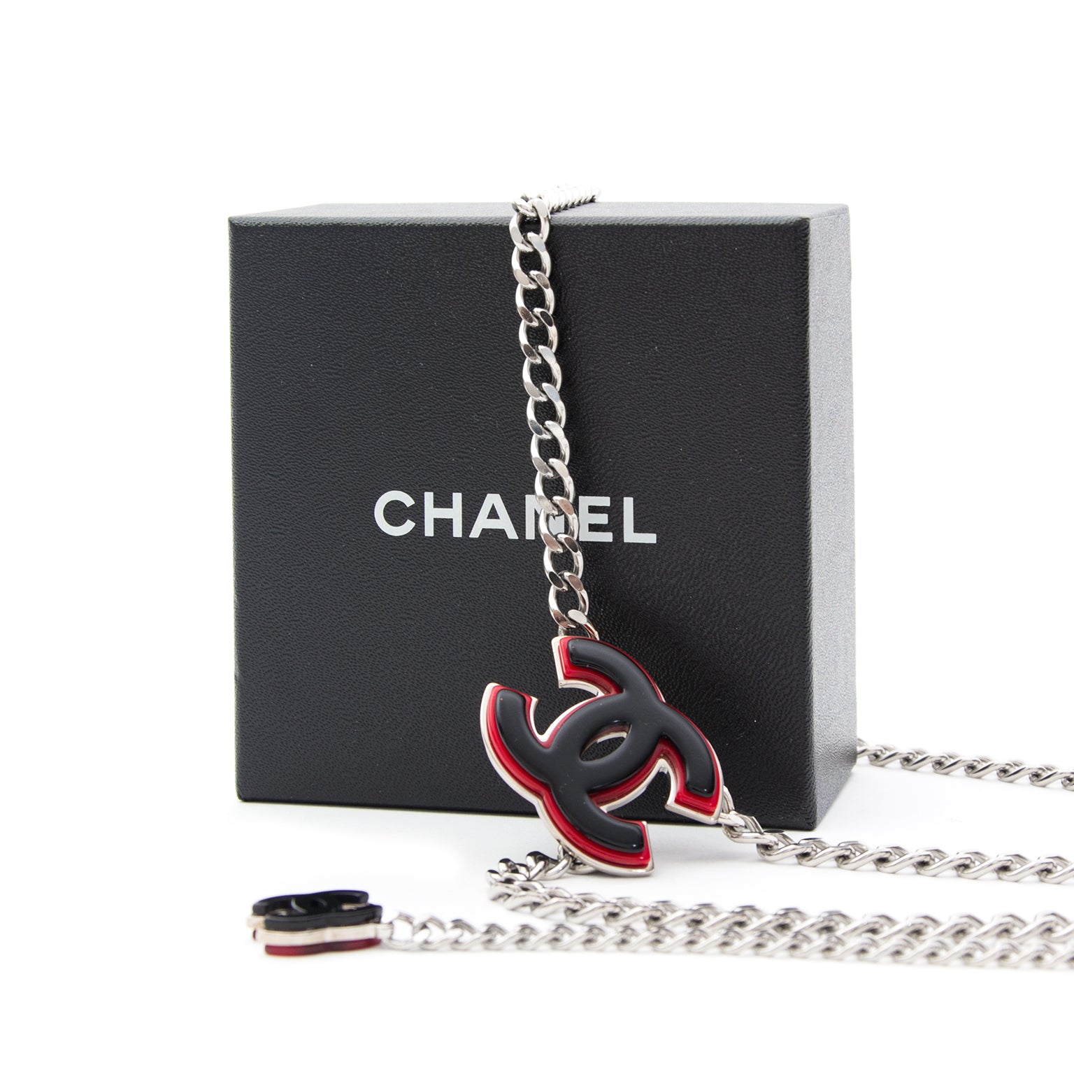Chanel Silver-tone Chain Belts Plastic Bicolor Logo
