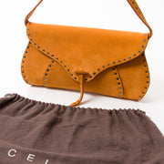 Céline Ochre Suede Studded Saddle Bag authentic secondhand safe online shopping fashion LabelLOV Antwerp webshop Belgium designer labels it-bags brands luxury brands high end