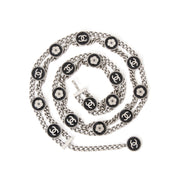 Chanel Aged Silver-tone Enamel Coin Logo Link Belt authentiek tweedehands veilig online shoppen webshop Antwerpen België LabelLOV mode designer merken merktassen riem merken luxe luxemerken