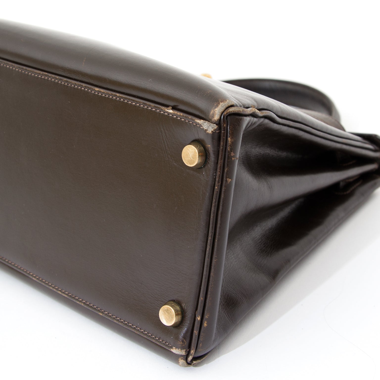 Hermès Kelly Boxcalf Brown GHW koop veilig online webshop vintage designer labellov