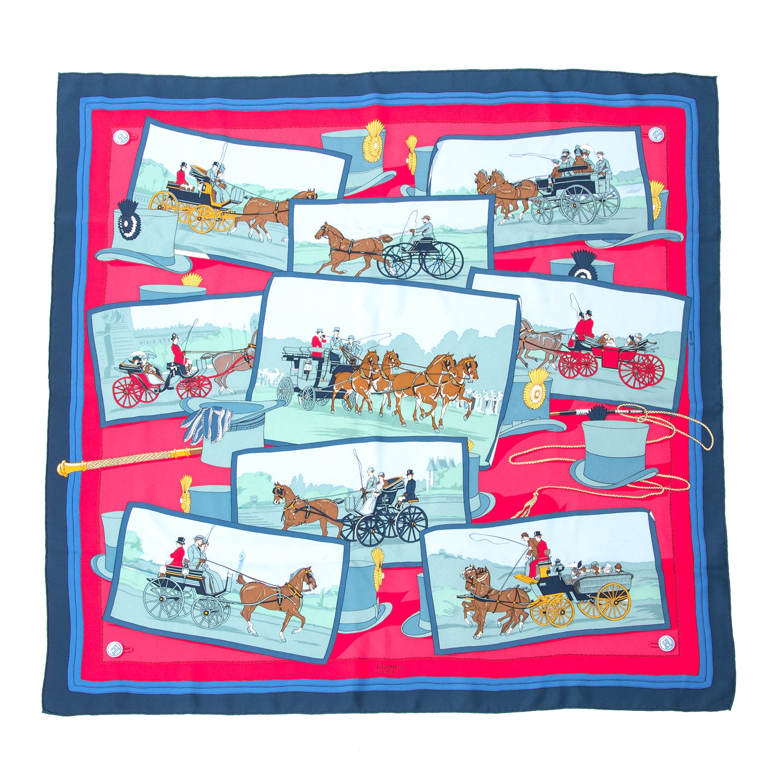 Hermès Carré scarf in blue, green and red. Koop authentieke tweedehands Hermès tassen met juiste prijs bij LabelLOV.