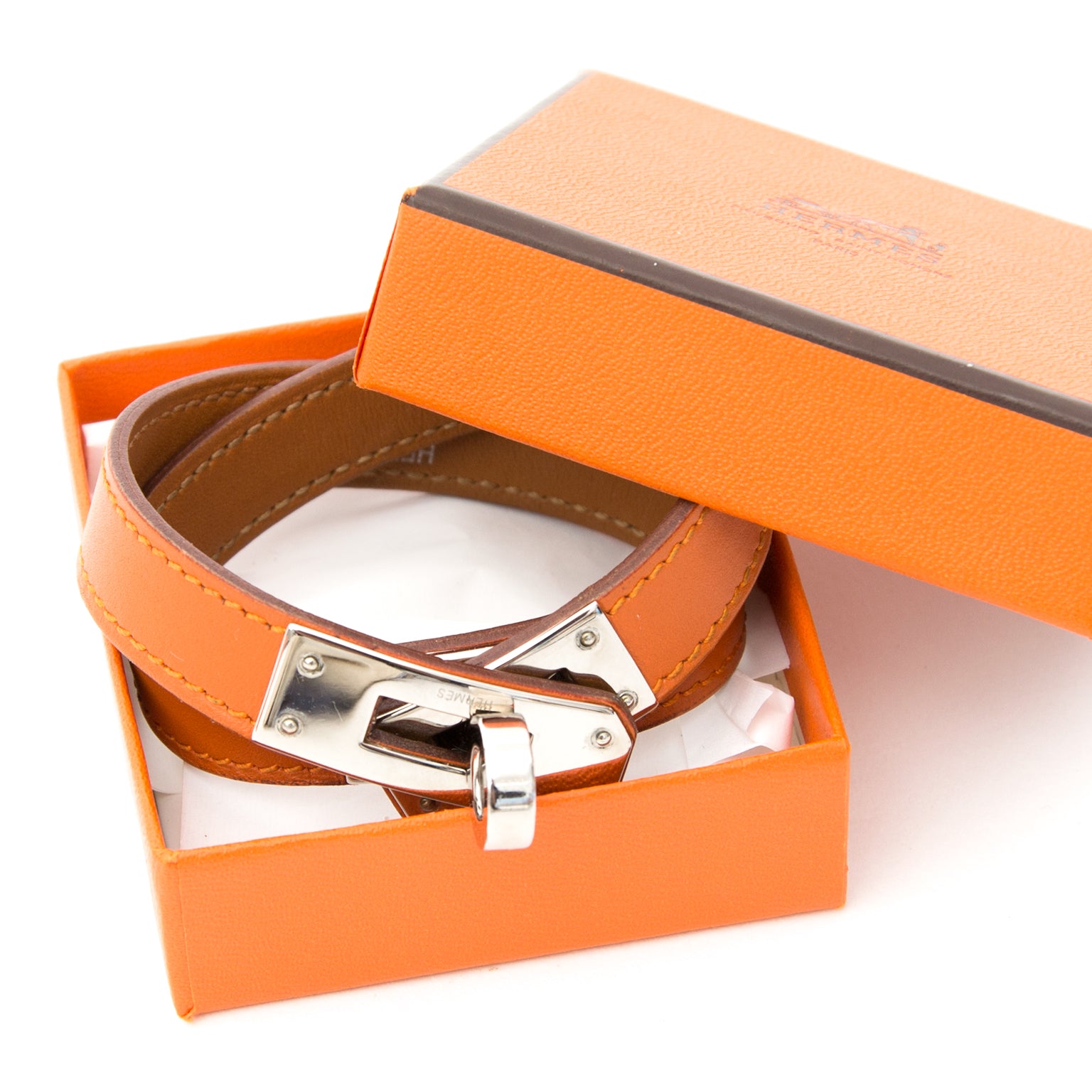 Koop veilig online oranje Hermes Orange Kelly Double Tour Bracelet aan de beste prijs snelle levering