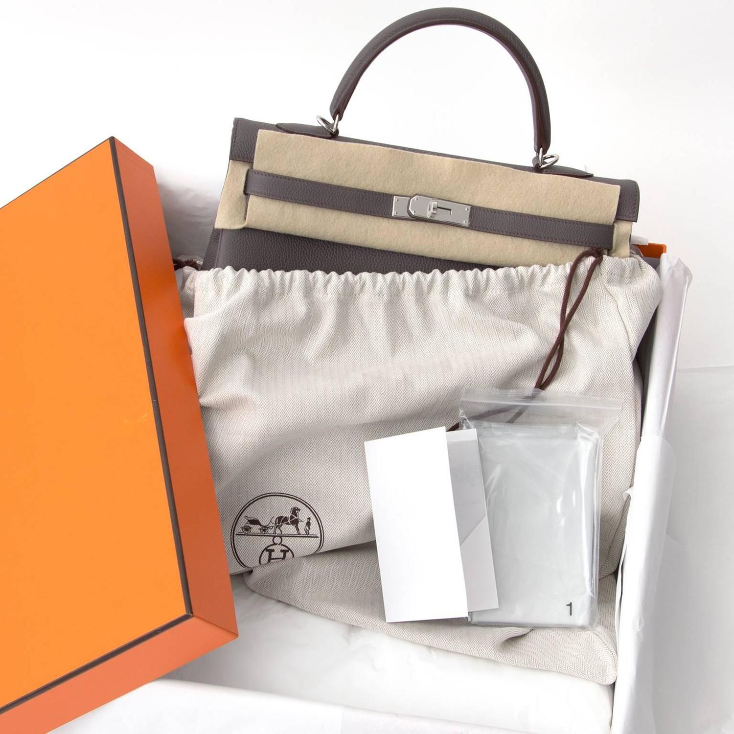 real real designer Brand New Hermes Kelly Retroune 35 Togo Etaine PHW like new best price secondhand luxury bags