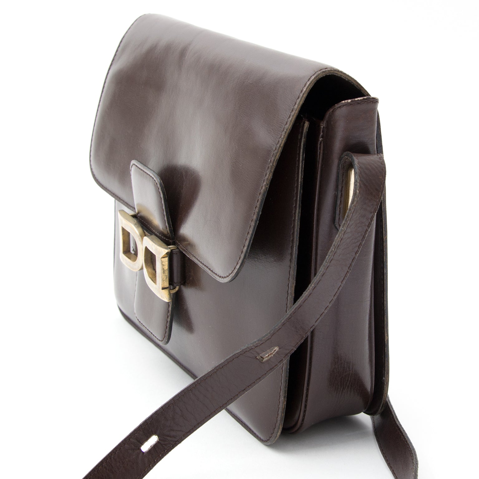 shop safe online secondhand designer vintage Delvaux Dark Brown Bourgogne Shoulder Bag