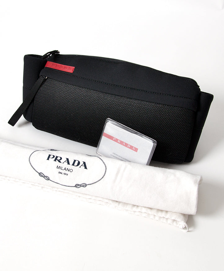 Prada Black Neoprene Waist Fanny Pack B9257S koop online bij labellov webwinkel webshop tweedehands vintage prada handtassen in Antwerpen Belgie