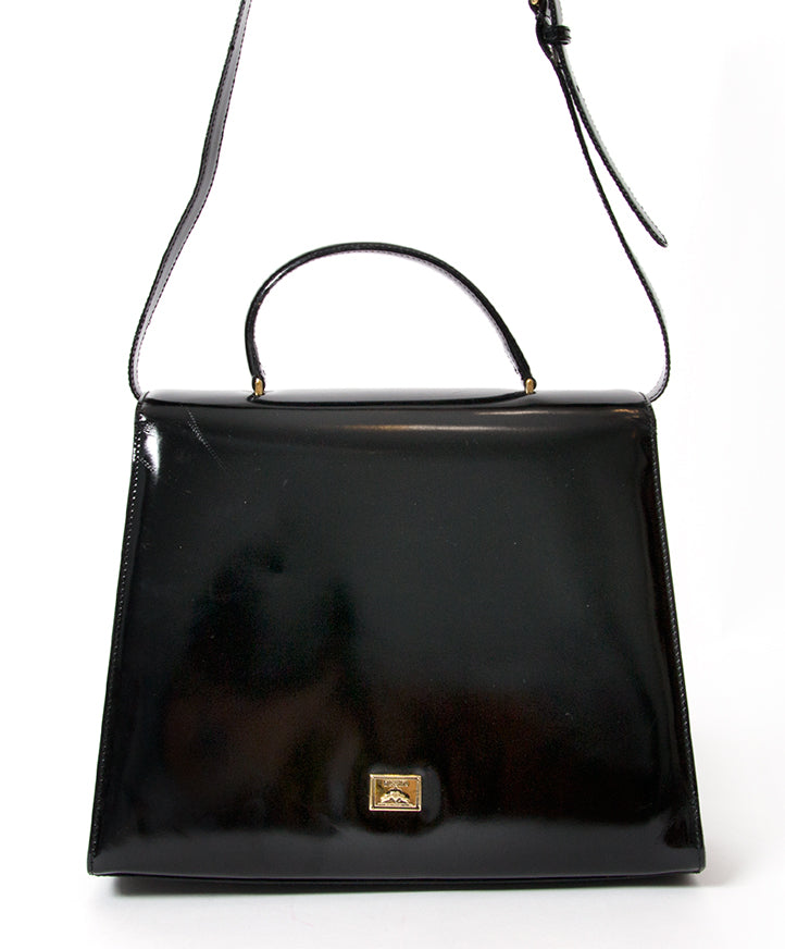 moschino doorknob patent black handbag uthentic secondhand vintage designer luxury bags brands safe online shopping webshop Belgium Antwerp LabelLOV shopping right price