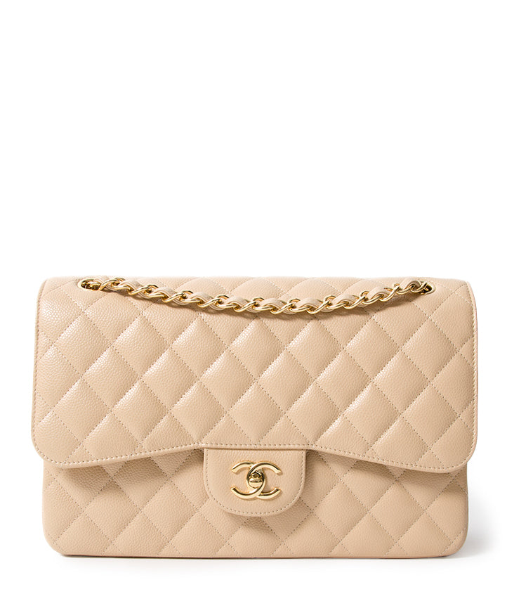 Chanel Nude Caviar Jumbo Double Flap Bag authentique seconde main en ligne webshop shopping Anvers Belgique LabelLOV designer luxe marques sacs mode en vogue