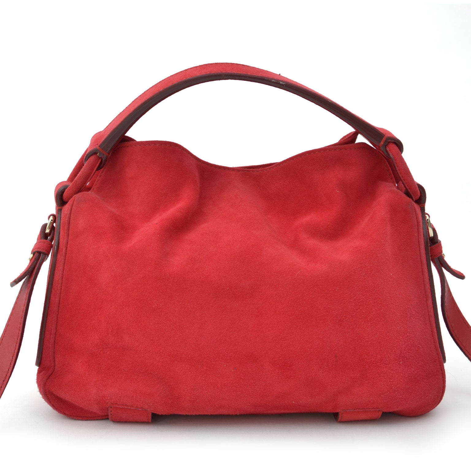 Yves Saint Laurent Rive Gauche Suede Handbag Red. Shop vintage YSL bags at LabelLOV webshop.