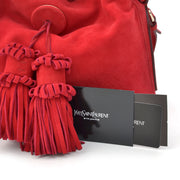 Yves Saint Laurent Rive Gauche Suede Handbag Red. LabelLOV vintage webshop Antwerp, luxury handbags YSL. Worldwide shipping.