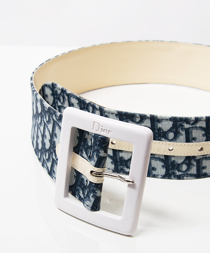 Occasion Christian Dior Paris monogramme bleu gris ceinture en ligne labellov webshop marques de luxe authentique