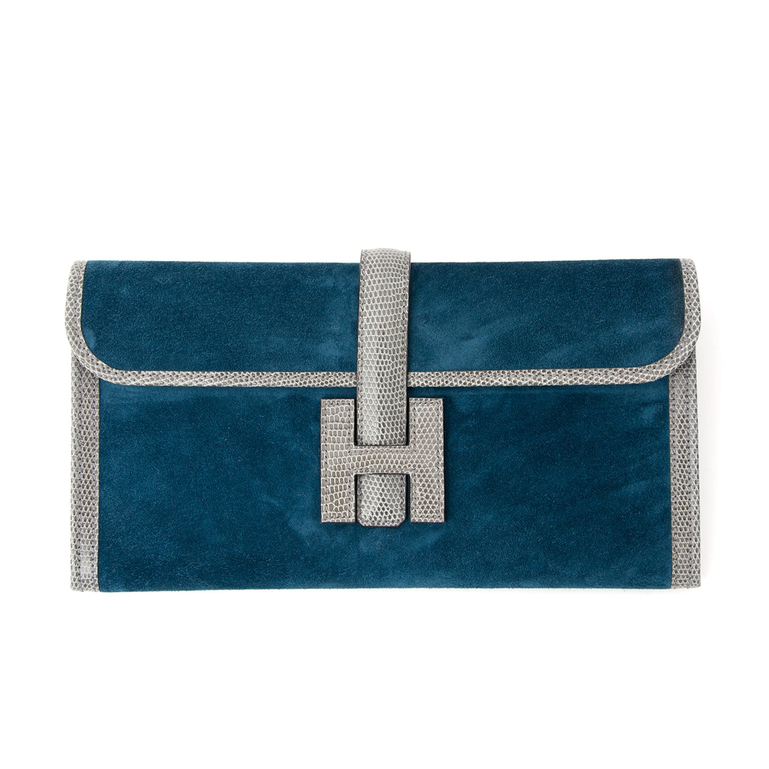 shop online rare Brand New Hermes Bicolor Jige Pochette Suede Lizard worldwide shipping