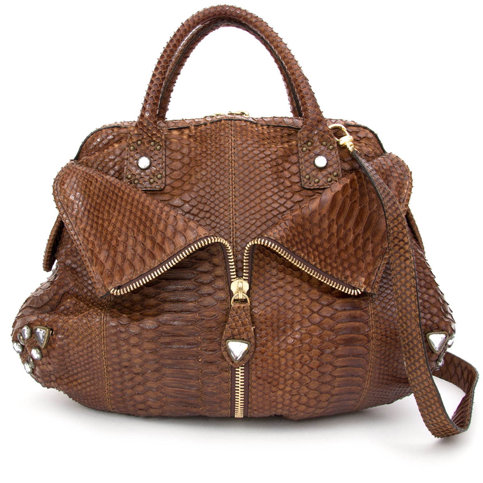 Sonia Rykiel Nut Python Top Handle Hobo Bag preloved designer handbags for sale online on labellov.com
