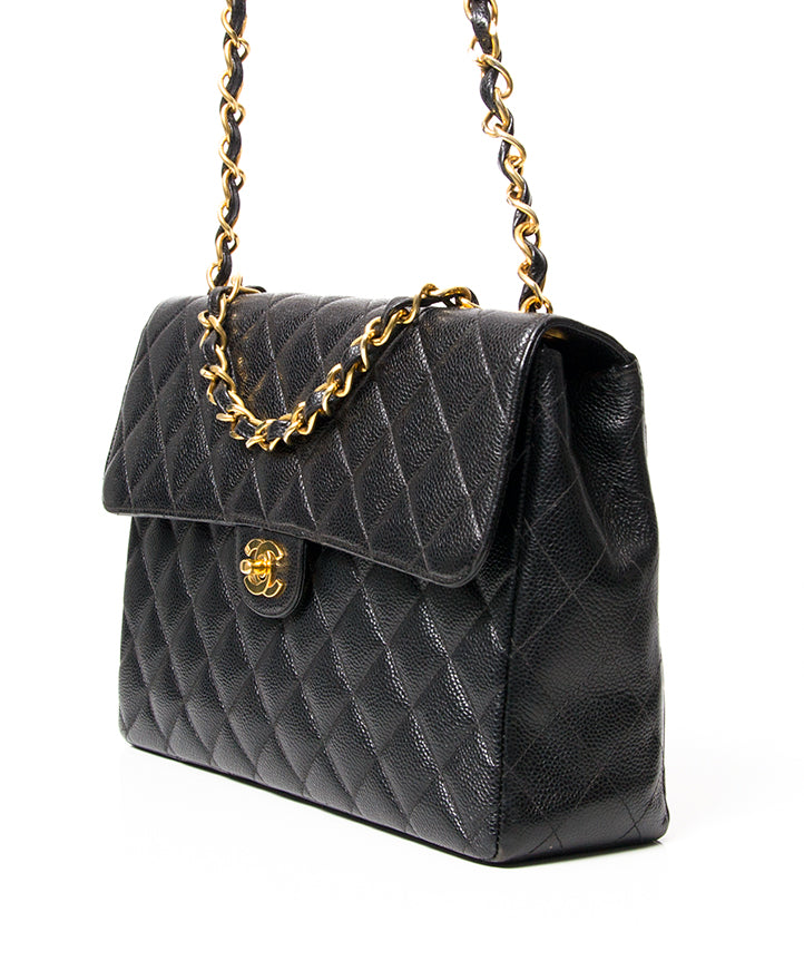koop 2dehands designer vintage chanel caviar leather jumbo flapbag, aan de beste juiste prijs.