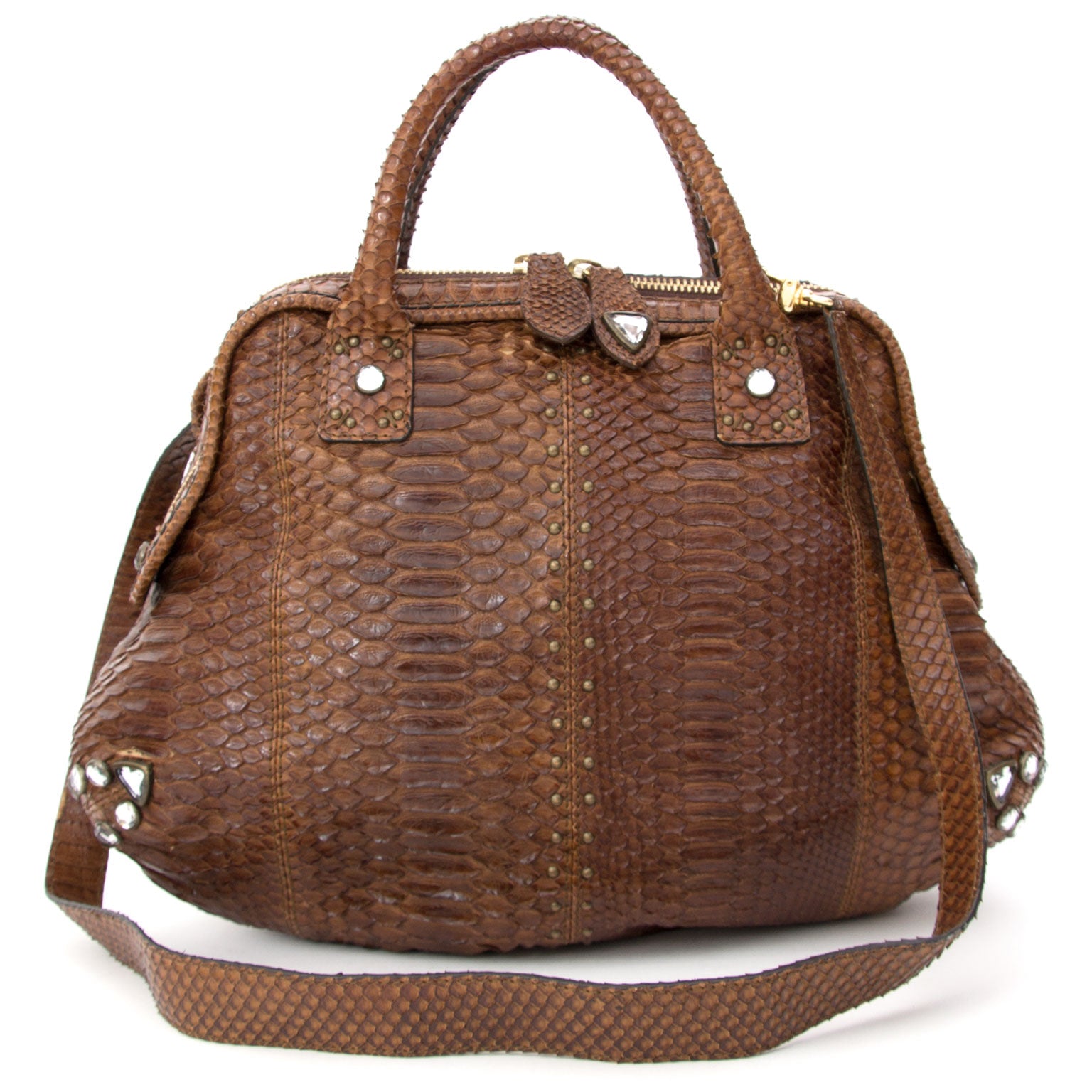 Sonia Rykiel Nut Python Top Handle Hobo Bag koop en verkoop van tweedehandse gebruikte luxe designer tassen