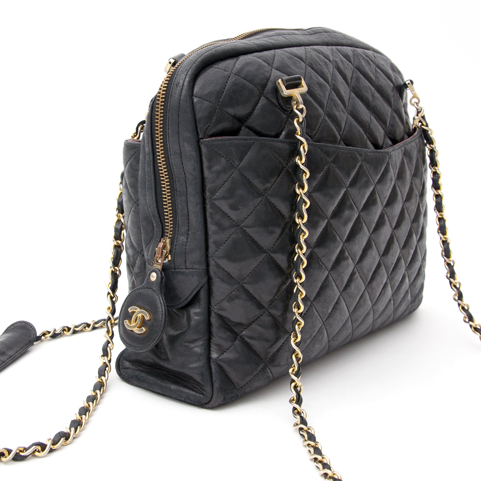 buy safe online second hand designer Chanel Vintage Black Quilted Leather Tote Bag