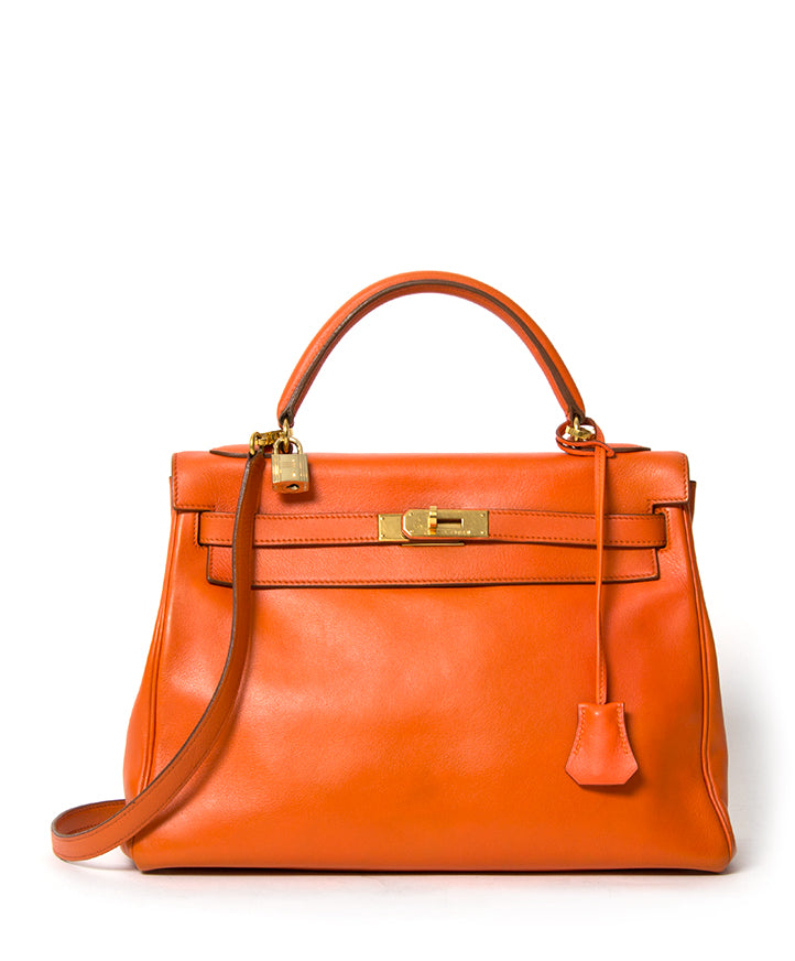 koop snel en veilig 100 authentiek Hermes Kelly 32 oranje aan de beste prijs webshop labellov 100% echt