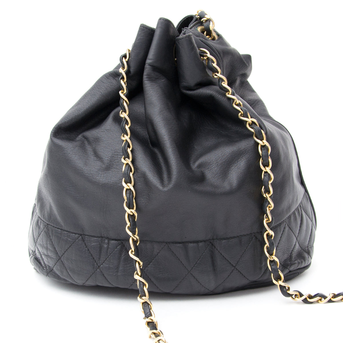 Chanel String Bag Vintage Chanel Black Bucket Drawstring Bag – Labellov