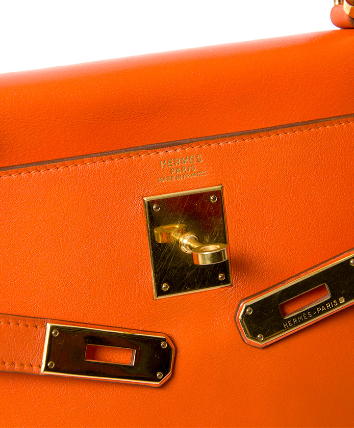 Hermes Orange Kelly 32 GHW + STRAP vintage for the best price worldwide shipping webshop labellov