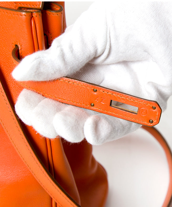 acheter enligne seconde main Hermes Orange Kelly 32 GHW avec centure pour le meilleur prix 100% authentic occasion