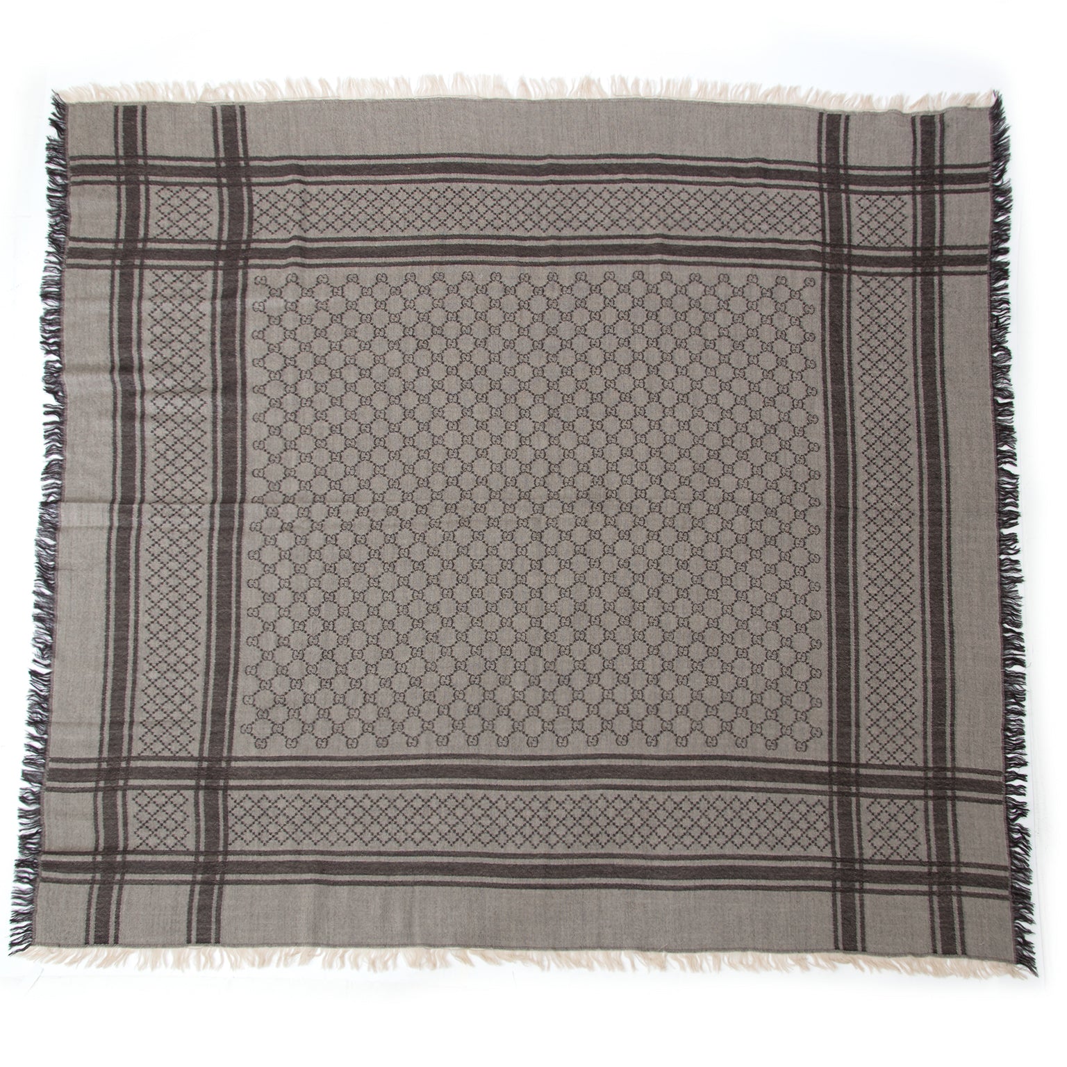 Gucci Brown Monogram Fringe Scarf online secondhand best price like new world wide shipping